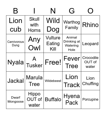 Kruger Bingo 2026 Bingo Card