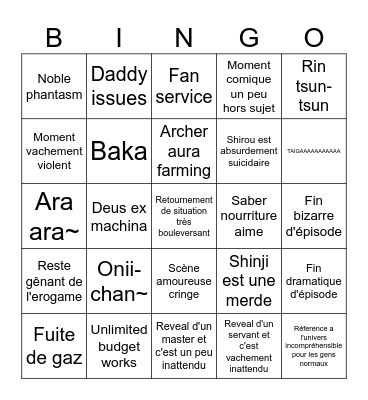 Bingo Fate Bingo Card