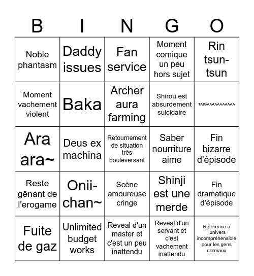 Bingo Fate Bingo Card