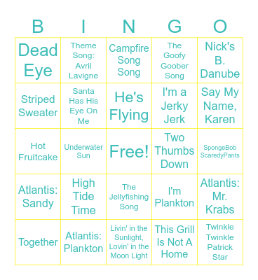 Singo: Spongebob Bingo Card