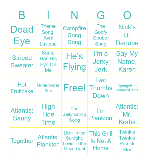 Singo: Spongebob Bingo Card