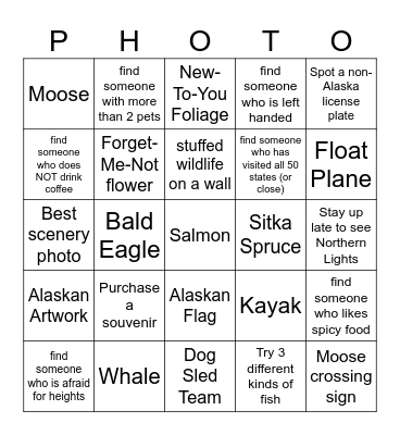 MN 97-5 Alaska Scavenger Hunt Bingo Card