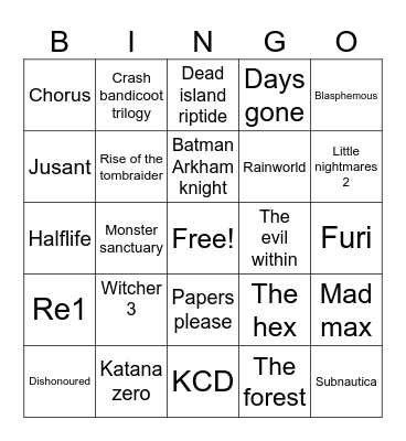 Defeat Me Bingo Card