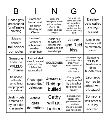 School Bingo Card