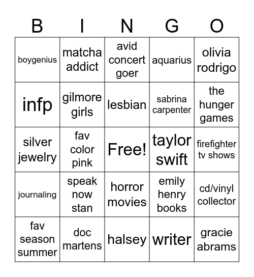hanna Bingo Card