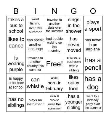 Welcome Back Bingo! Bingo Card