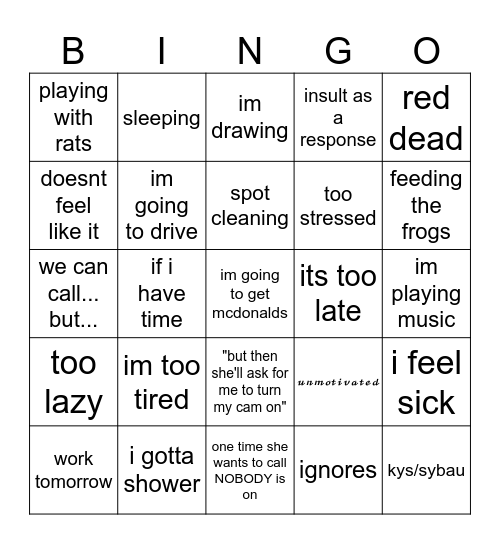 stinky calling Bingo Card