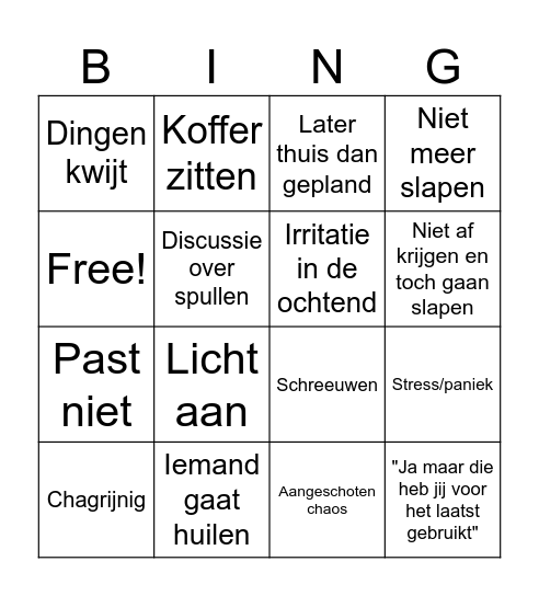 Inpakken voor huis Bingo Card