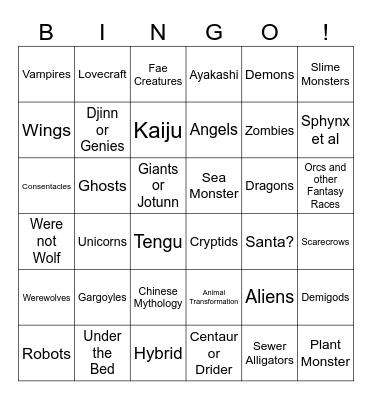 Monstober Bingo Card