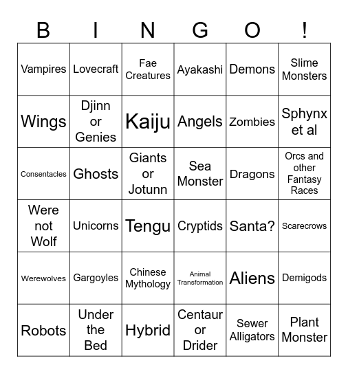 Monstober Bingo Card