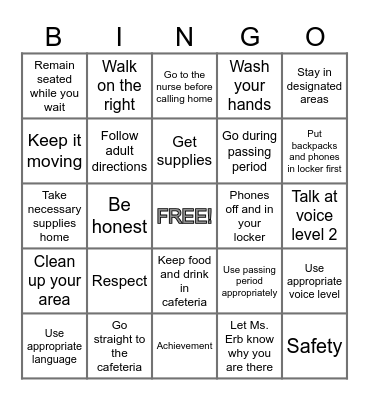WELCOME BACK Bingo Card