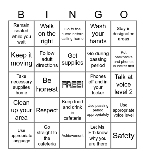 WELCOME BACK Bingo Card