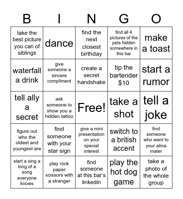 Ally's Birthday Bingo Card