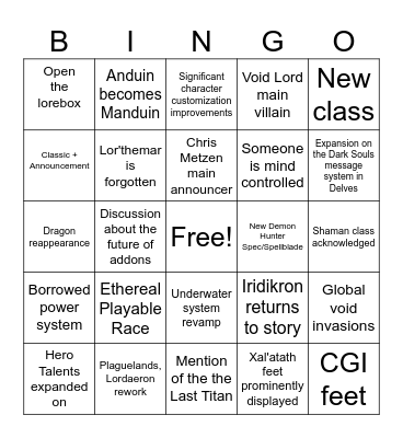 Midnight Announcement Bingo Card