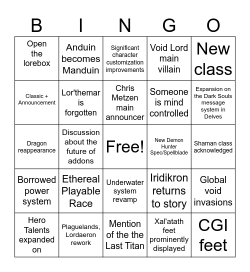 Midnight Announcement Bingo Card