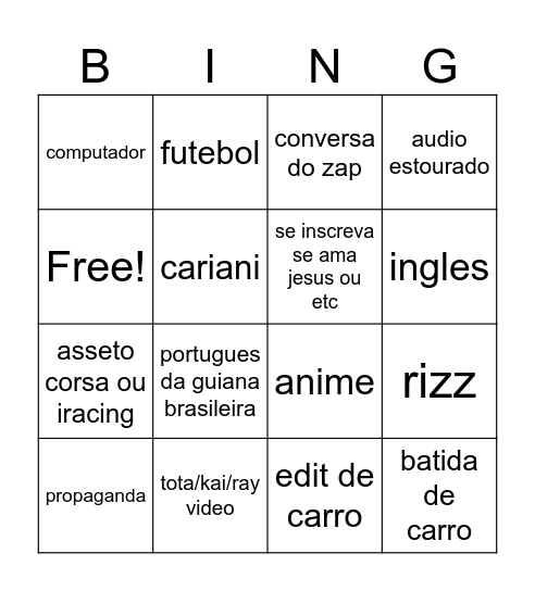 shorts bingo Card
