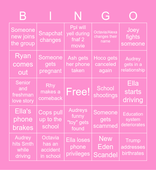 2026 Senior year Bingo Card