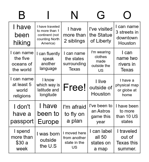 Geography Bingo ! Bingo Card