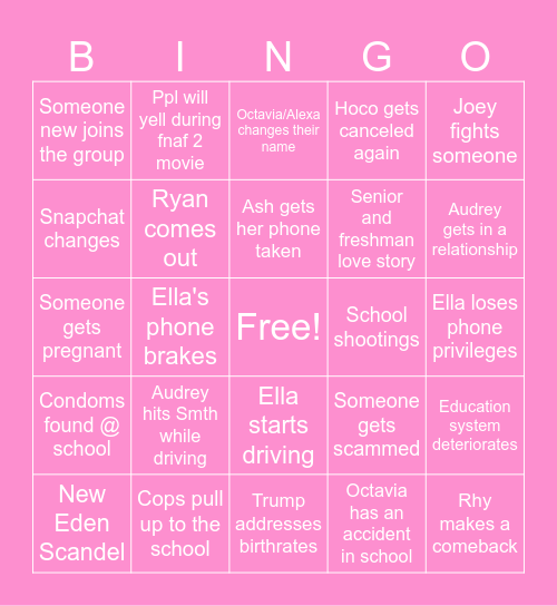 2026 Senior year Bingo Card