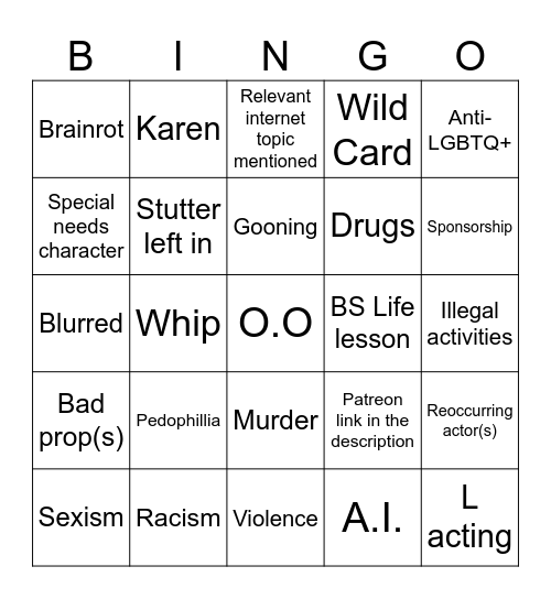 T.T Bingo Card