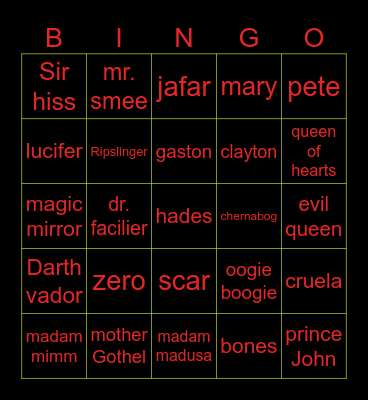 Disney Summerween Bingo Card