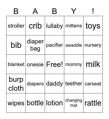 Baby Bingo Card