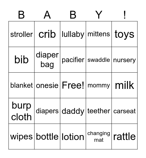 Baby Bingo Card