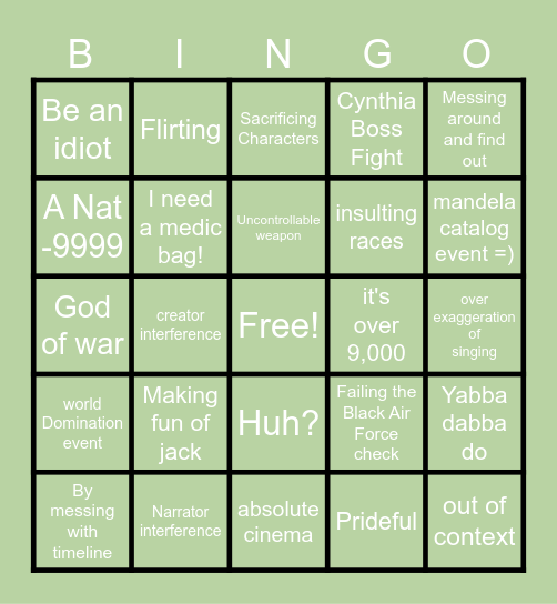The action predictor Bingo Card