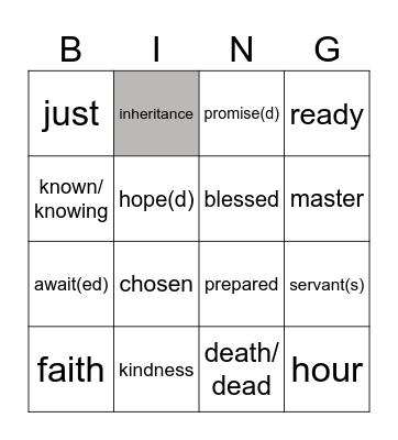 19th Sunday in OT year C Bingo Card