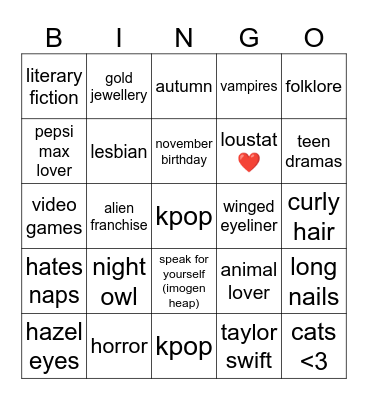 becca's bingo Card