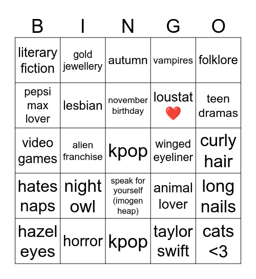becca's bingo Card