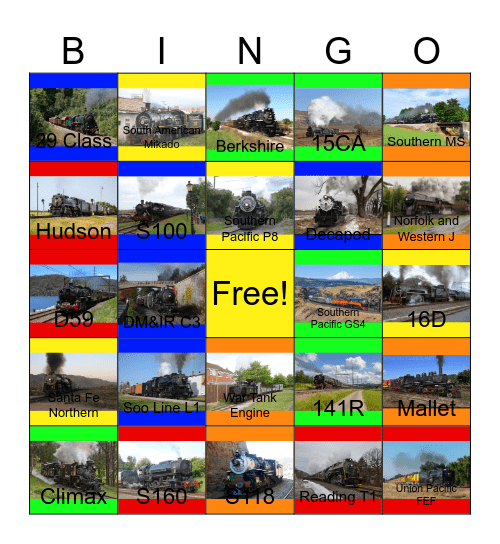 American Steam Locomotive Builders Bingo Card