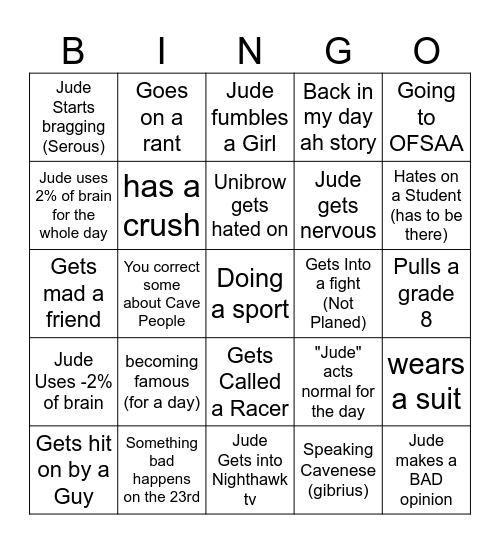 Judes Bingo Card