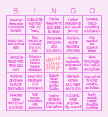 Goals to Grow Bingo Card