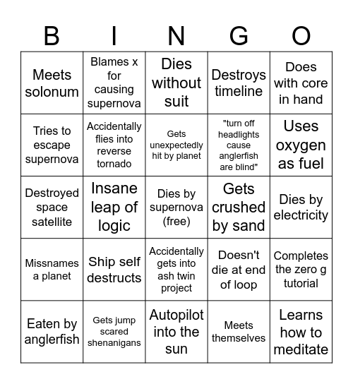 Outer Wilds Bingo Card