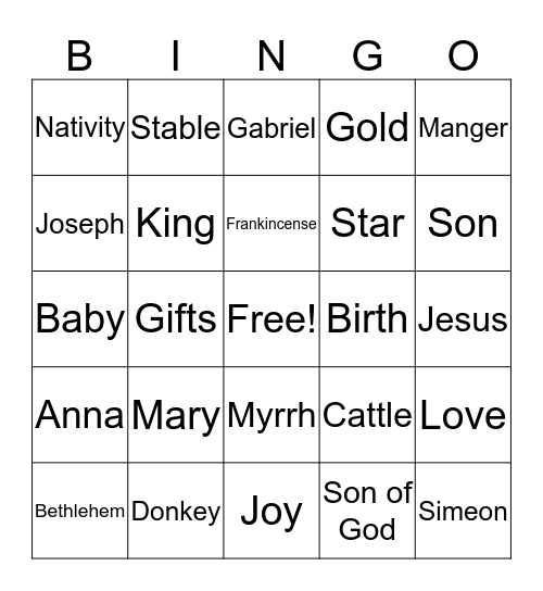 Christmas Nativity Bingo Card