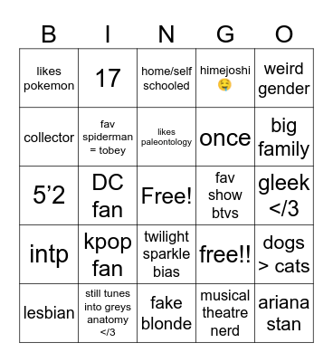 willow Yay Bingo Card