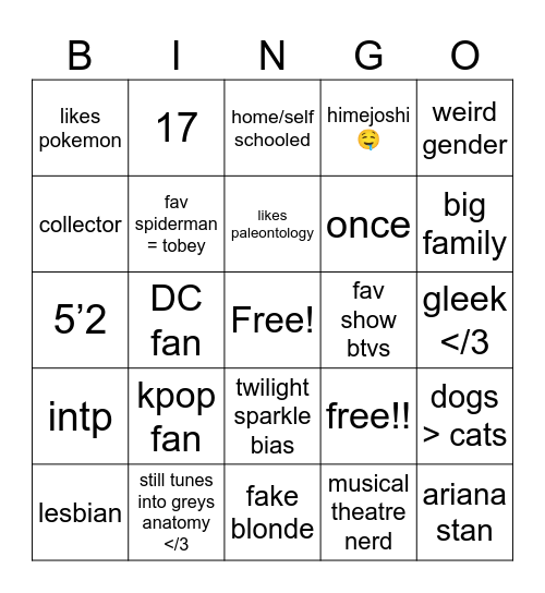 willow Yay Bingo Card