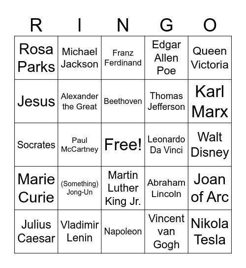Influential People Bingo Card