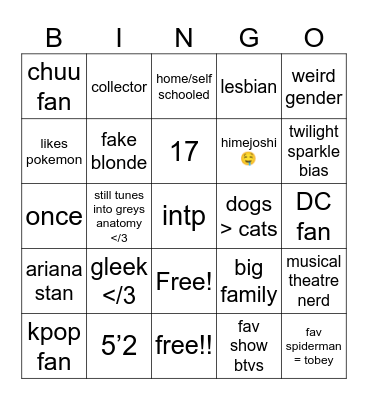 willow Yay Bingo Card