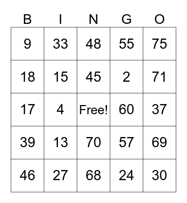 Bingo number Bingo Card
