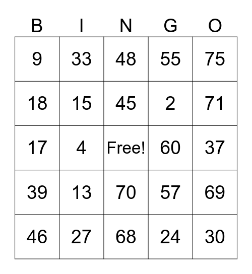 Bingo number Bingo Card