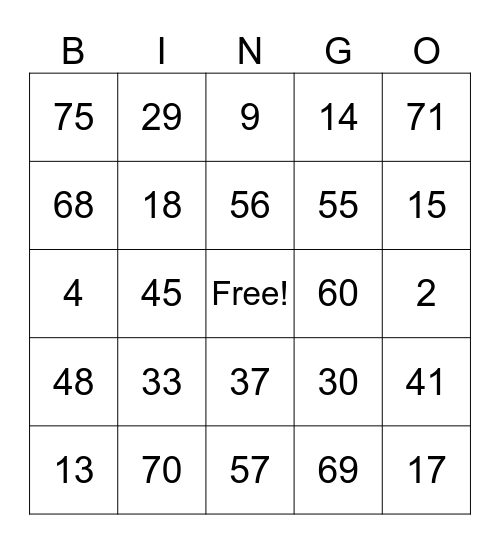 Bingo number Bingo Card