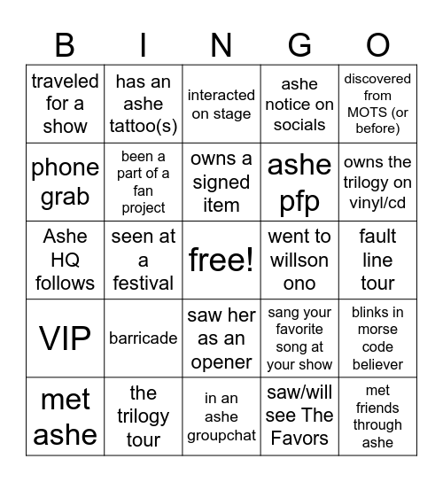 Ashe Bingo Card