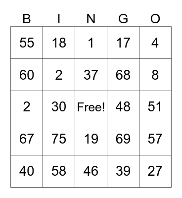 Bingo number Bingo Card