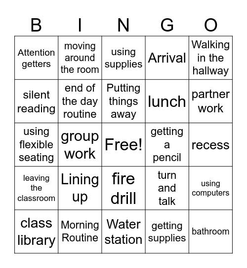 Procedure Bingo Card