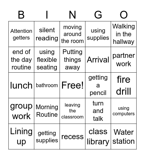 Procedure Bingo Card