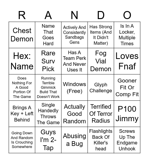 Bad Teammate Bingo Card