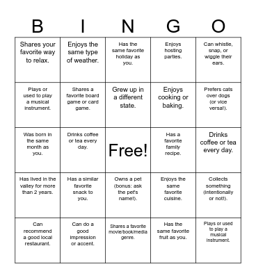 Find someone who... Bingo Card