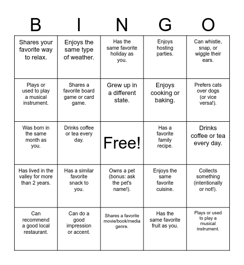 Find someone who... Bingo Card